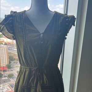 J. Crew Blue Buttoned Ruffled Midi Sundress